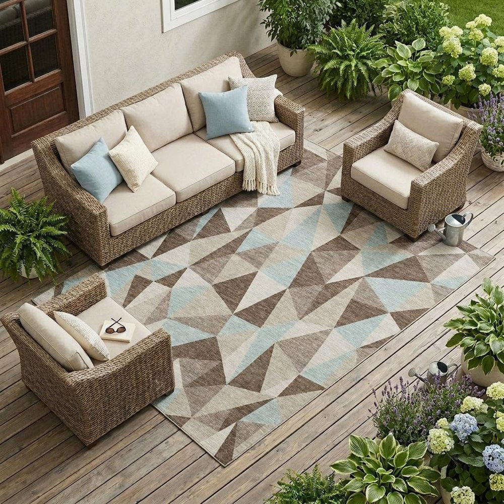 8' X 10' Coffee And Brown Geometric Washable Indoor Outdoor Area Rug HomeRoots