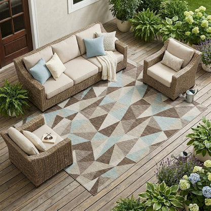 8' X 10' Coffee And Brown Geometric Washable Indoor Outdoor Area Rug HomeRoots