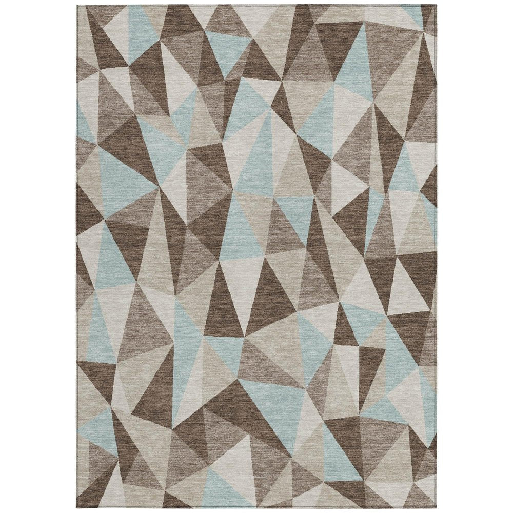 8' X 10' Coffee And Brown Geometric Washable Indoor Outdoor Area Rug