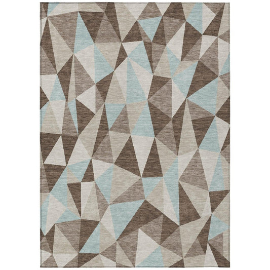 8' X 10' Coffee And Brown Geometric Washable Indoor Outdoor Area Rug