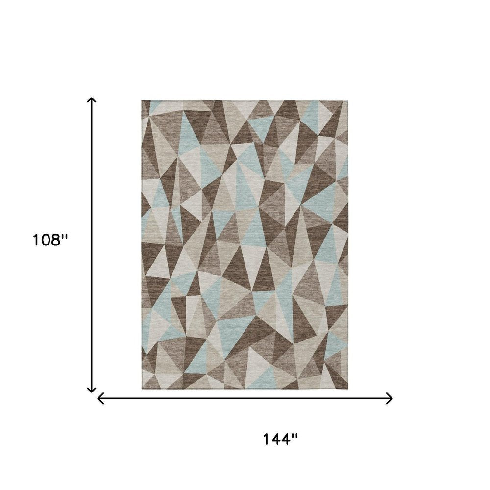 9' X 12' Coffee And Brown Geometric Washable Indoor Outdoor Area Rug — view 4