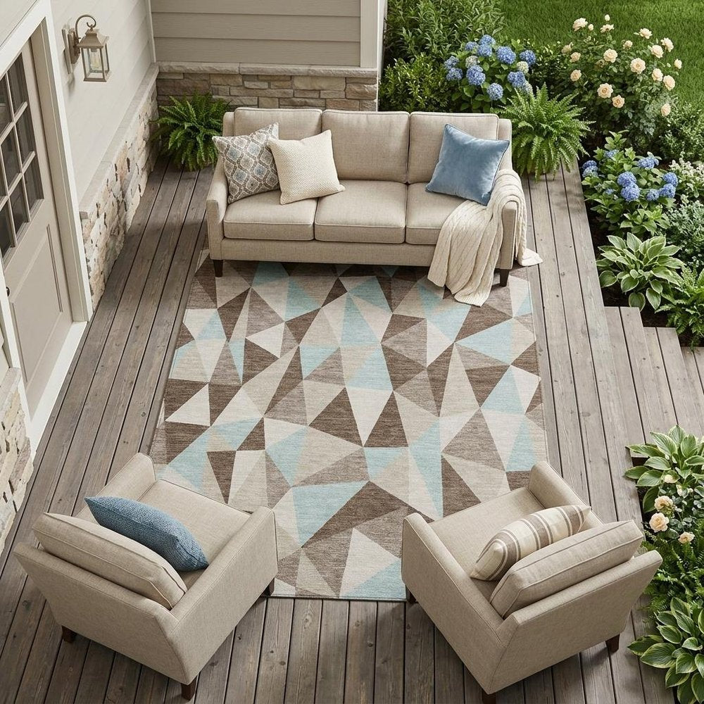 9' X 12' Coffee And Brown Geometric Washable Indoor Outdoor Area Rug — view 5