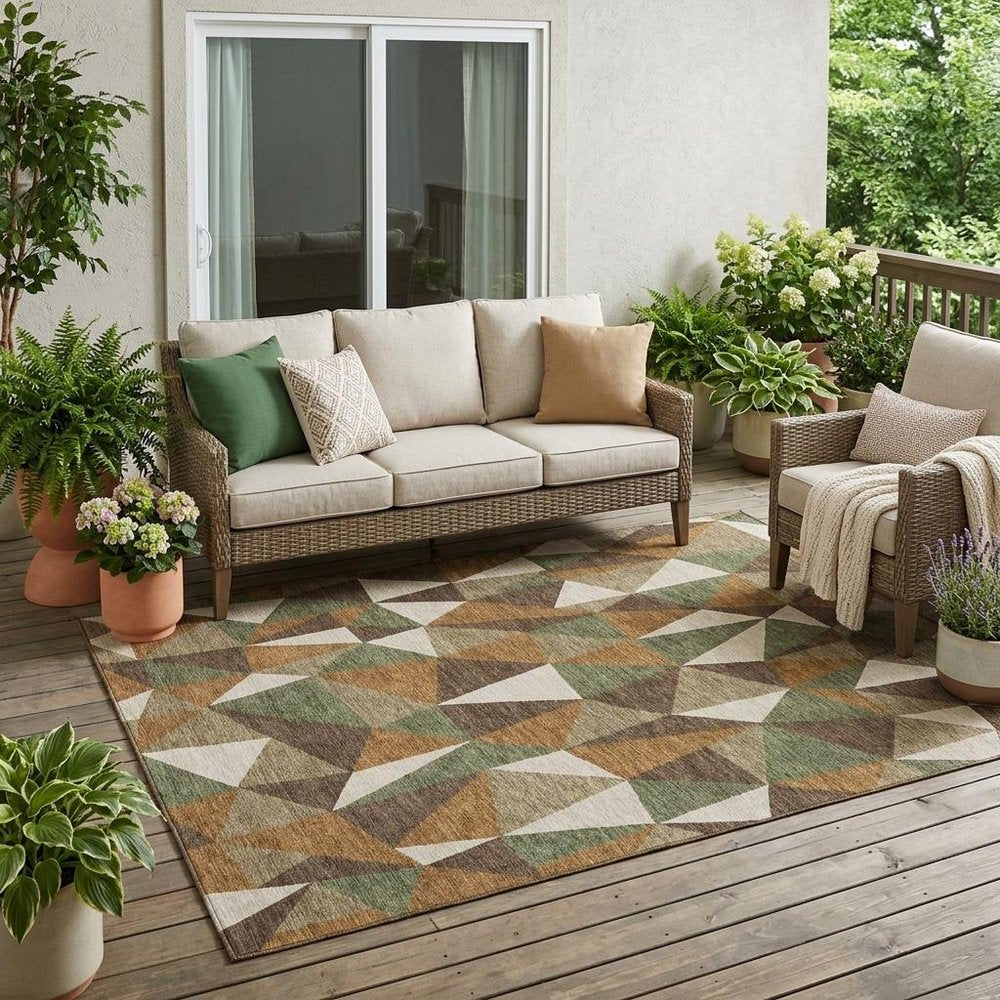 5' X 8' Chocolate And Brown Geometric Washable Indoor Outdoor Area Rug — view 5