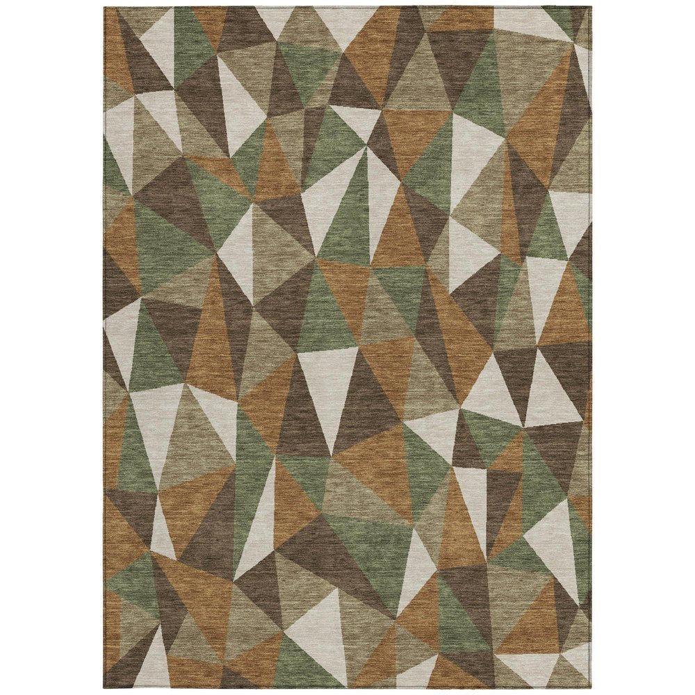 5' X 8' Chocolate And Brown Geometric Washable Indoor Outdoor Area Rug