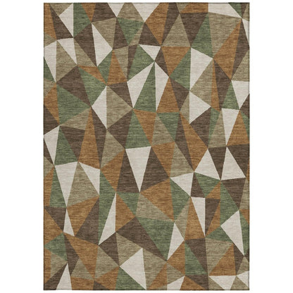 5' X 8' Chocolate And Brown Geometric Washable Indoor Outdoor Area Rug
