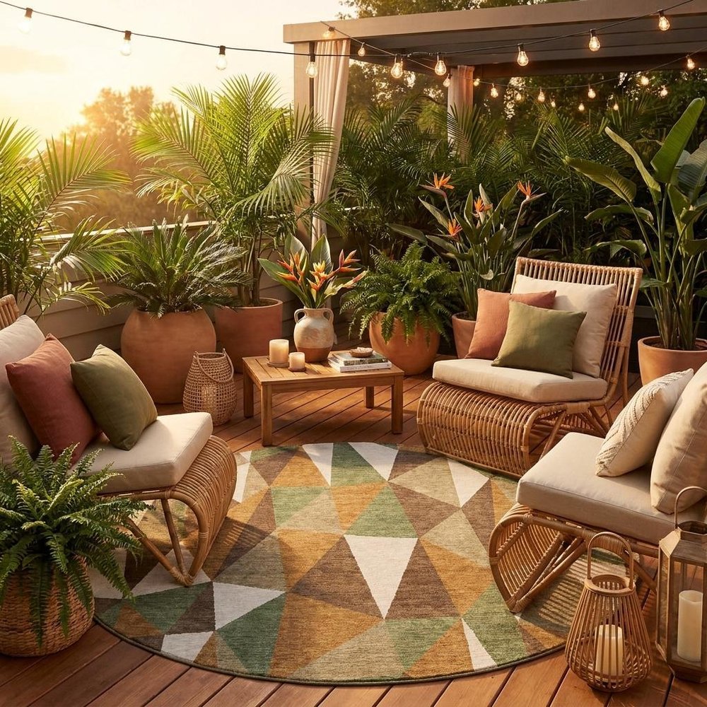 8' Chocolate And Brown Round Geometric Washable Indoor Outdoor Area Rug HomeRoots