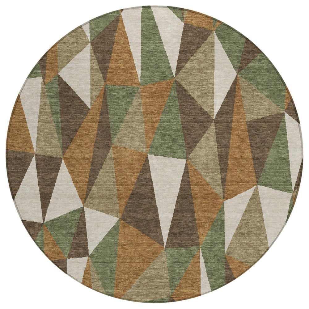 8' Chocolate And Brown Round Geometric Washable Indoor Outdoor Area Rug — view 1
