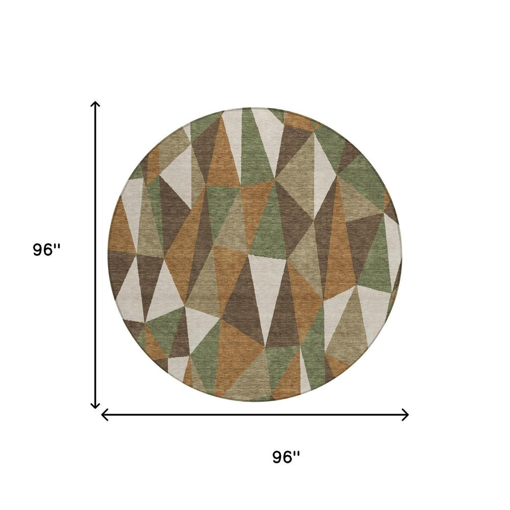 8' Chocolate And Brown Round Geometric Washable Indoor Outdoor Area Rug HomeRoots