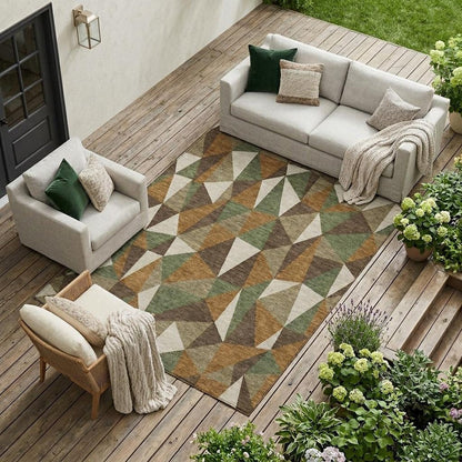 8' X 10' Chocolate And Brown Geometric Washable Indoor Outdoor Area Rug