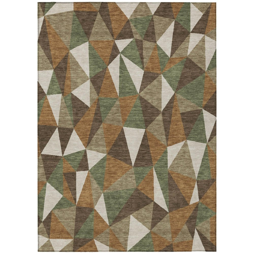 8' X 10' Chocolate And Brown Geometric Washable Indoor Outdoor Area Rug — view 1