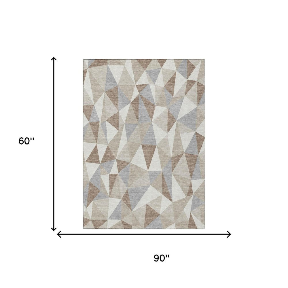 5' X 8' Ivory And Silver Geometric Washable Indoor Outdoor Area Rug — view 9