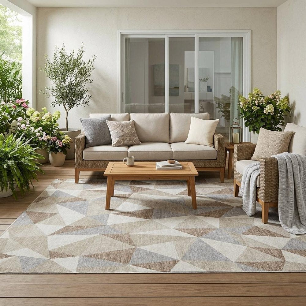 5' X 8' Ivory And Silver Geometric Washable Indoor Outdoor Area Rug — view 6