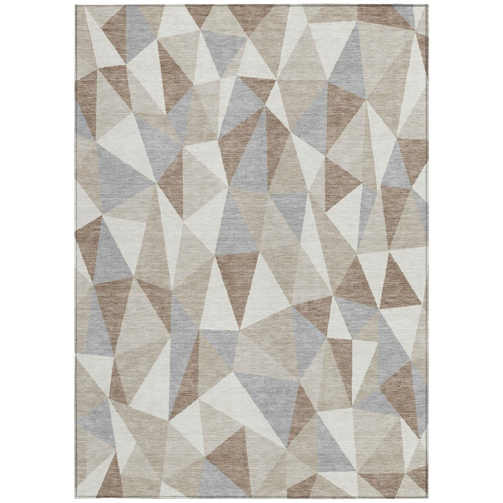 5' X 8' Ivory And Silver Geometric Washable Indoor Outdoor Area Rug