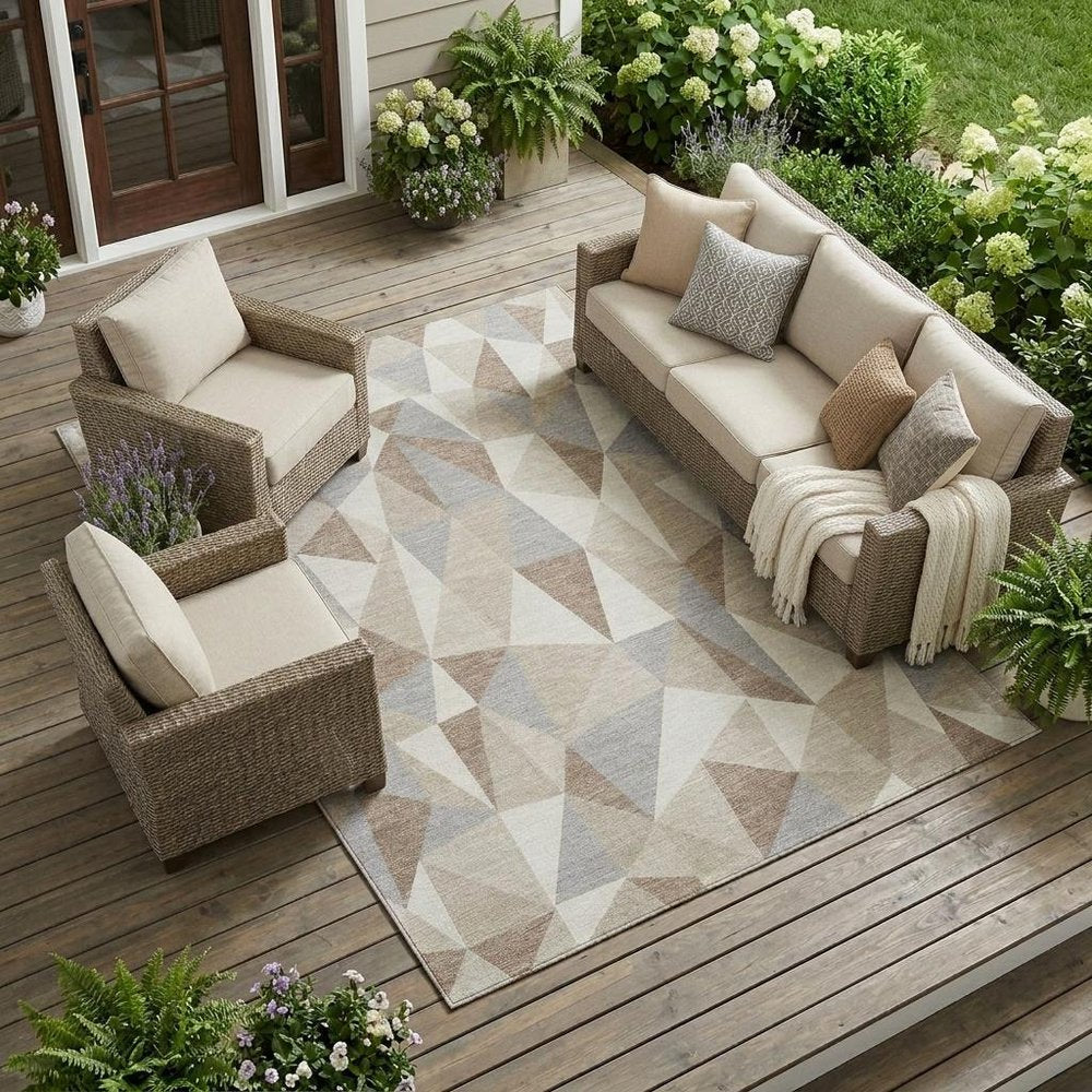 8' X 10' Ivory And Silver Geometric Washable Indoor Outdoor Area Rug HomeRoots