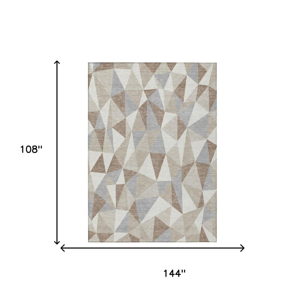 9' X 12' Ivory And Silver Geometric Washable Indoor Outdoor Area Rug — view 4