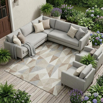 9' X 12' Ivory And Silver Geometric Washable Indoor Outdoor Area Rug HomeRoots
