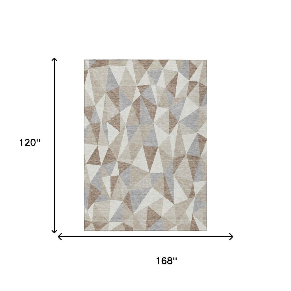 10' X 14' Ivory And Silver Geometric Washable Indoor Outdoor Area Rug — view 4