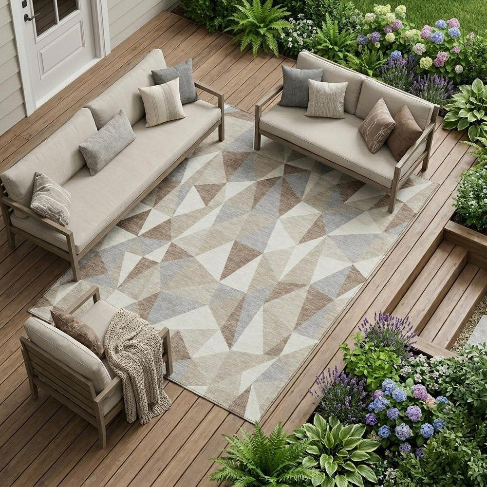 10' X 14' Ivory And Silver Geometric Washable Indoor Outdoor Area Rug — view 5