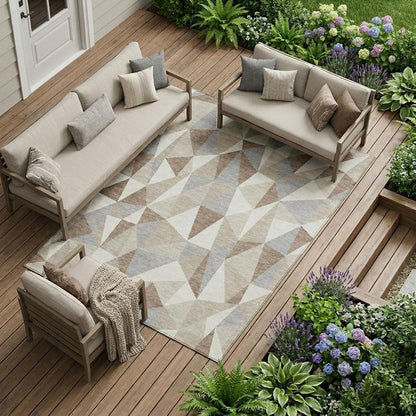 10' X 14' Ivory And Silver Geometric Washable Indoor Outdoor Area Rug HomeRoots