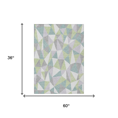 3' X 5' Mint Green And Green Geometric Washable Indoor Outdoor Area Rug HomeRoots