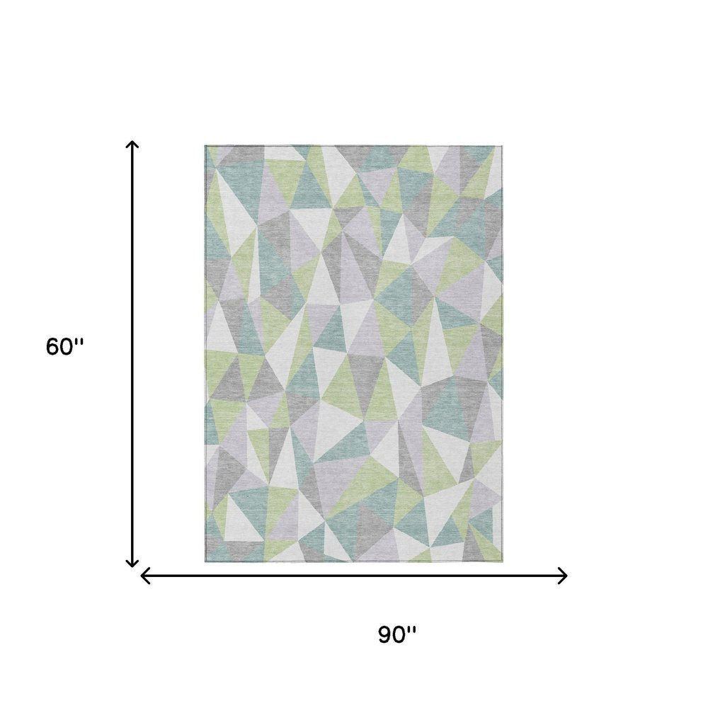 5' X 8' Mint Green And Green Geometric Washable Indoor Outdoor Area Rug HomeRoots