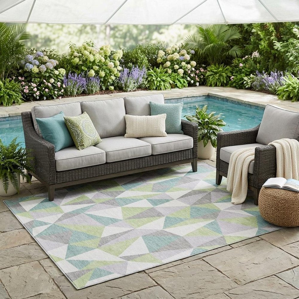 5' X 8' Mint Green And Green Geometric Washable Indoor Outdoor Area Rug HomeRoots