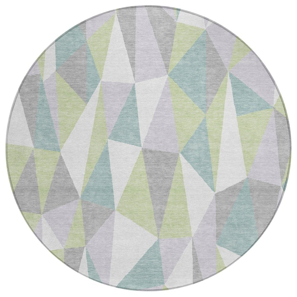 8' Mint Green And Green Round Geometric Washable Indoor Outdoor Area Rug HomeRoots