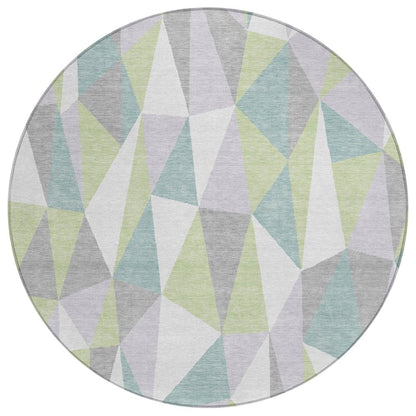 8' Mint Green And Green Round Geometric Washable Indoor Outdoor Area Rug HomeRoots