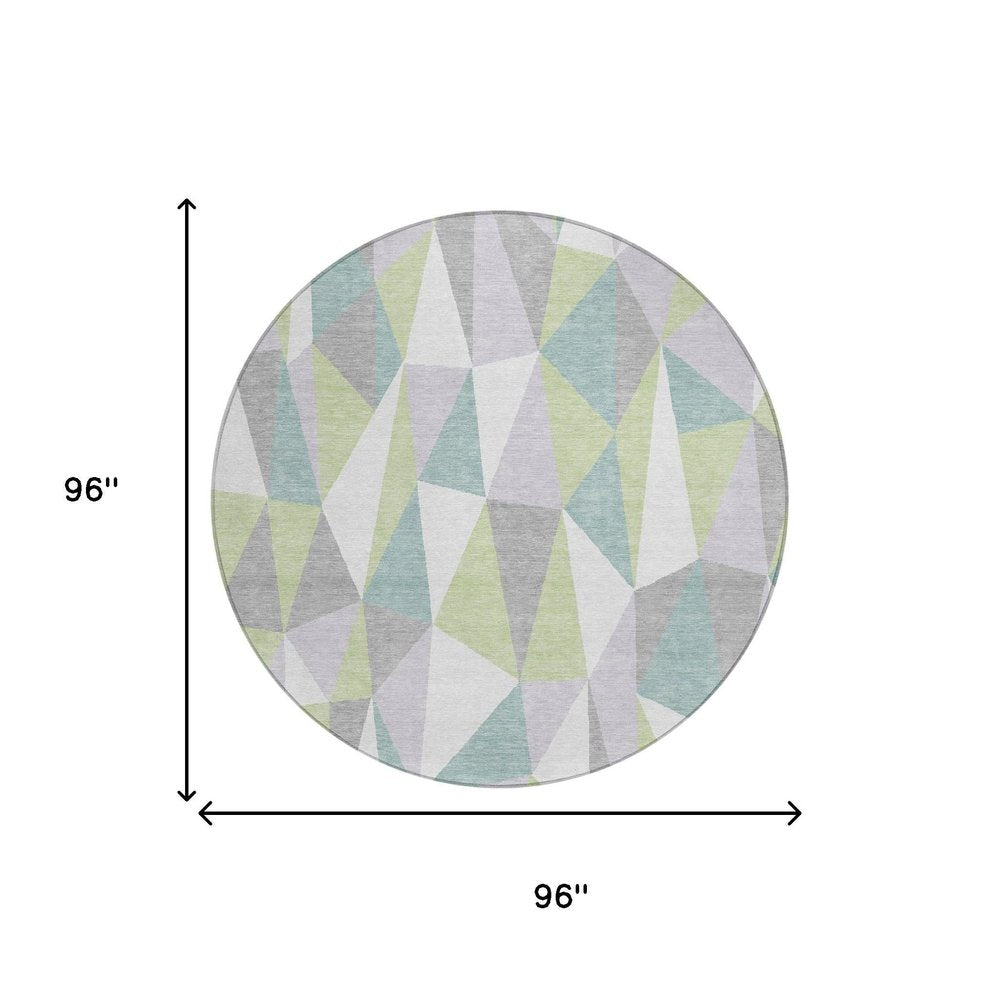 8' Mint Green And Green Round Geometric Washable Indoor Outdoor Area Rug — view 4