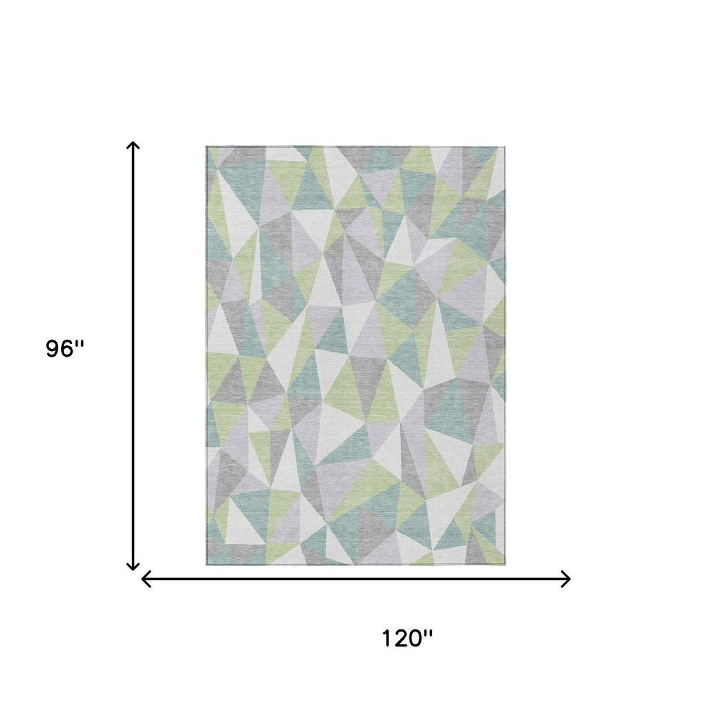 8' X 10' Mint Green And Green Geometric Washable Indoor Outdoor Area Rug HomeRoots