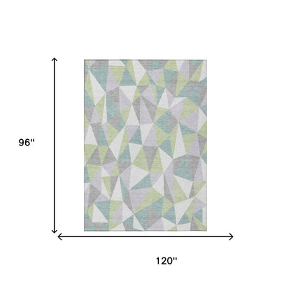 8' X 10' Mint Green And Green Geometric Washable Indoor Outdoor Area Rug HomeRoots