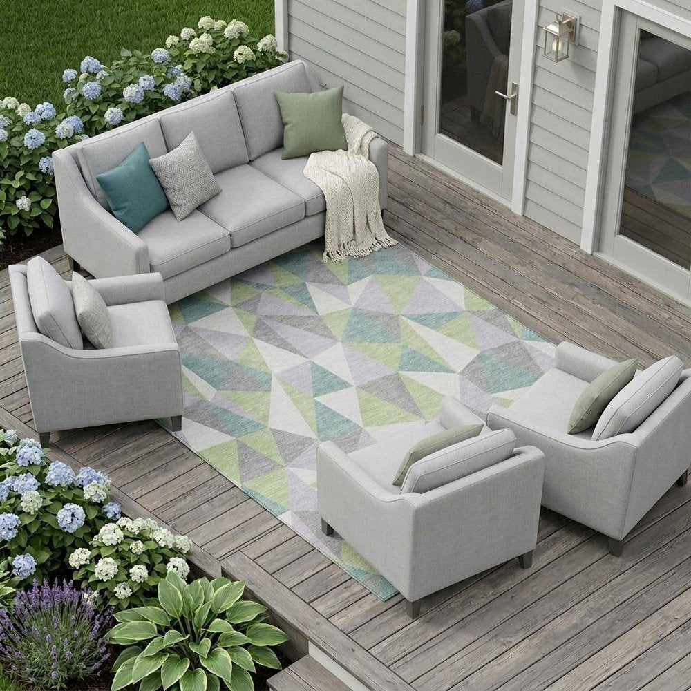 9' X 12' Mint Green And Green Geometric Washable Indoor Outdoor Area Rug HomeRoots
