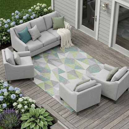 9' X 12' Mint Green And Green Geometric Washable Indoor Outdoor Area Rug HomeRoots