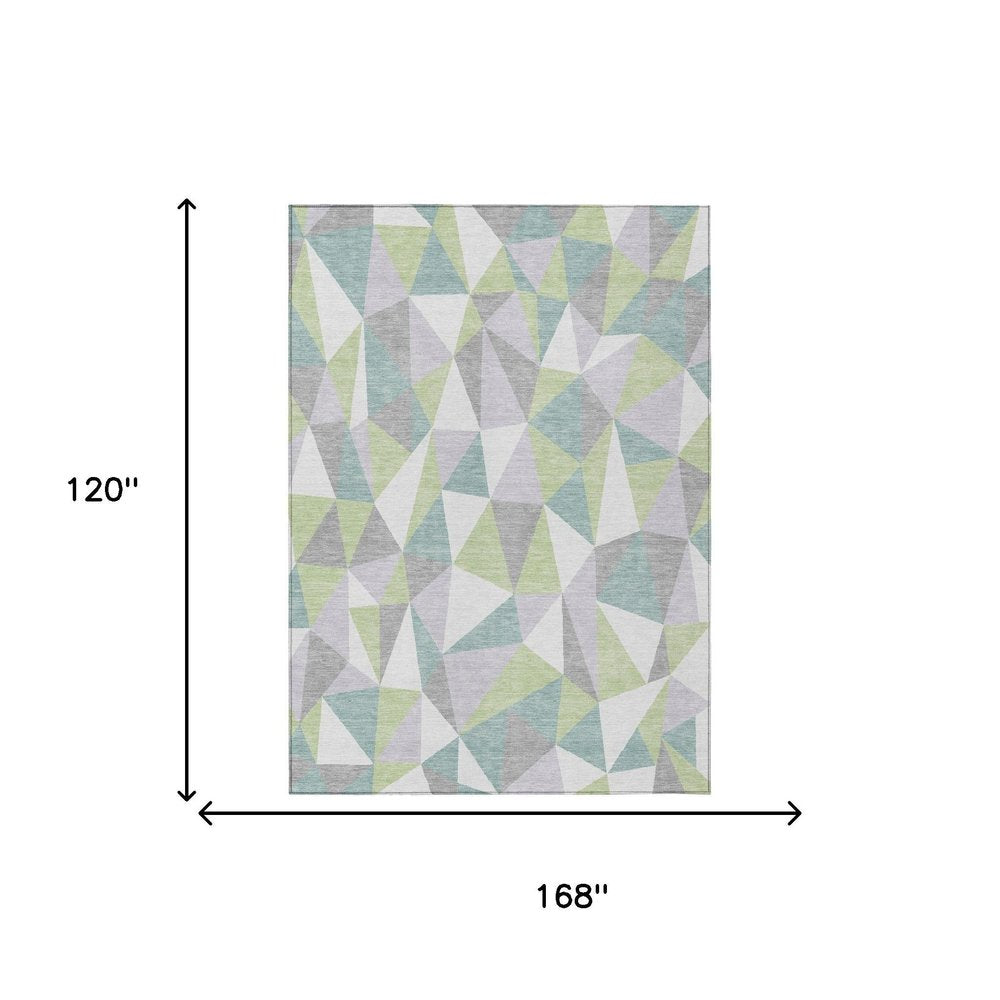 10' X 14' Mint Green And Green Geometric Washable Indoor Outdoor Area Rug HomeRoots