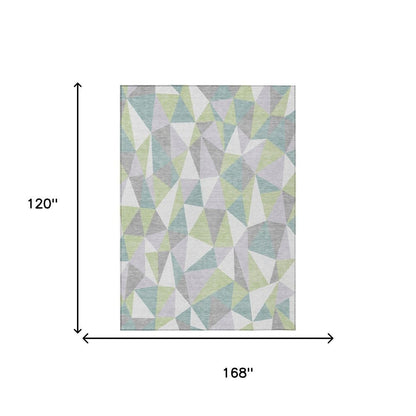 10' X 14' Mint Green And Green Geometric Washable Indoor Outdoor Area Rug HomeRoots
