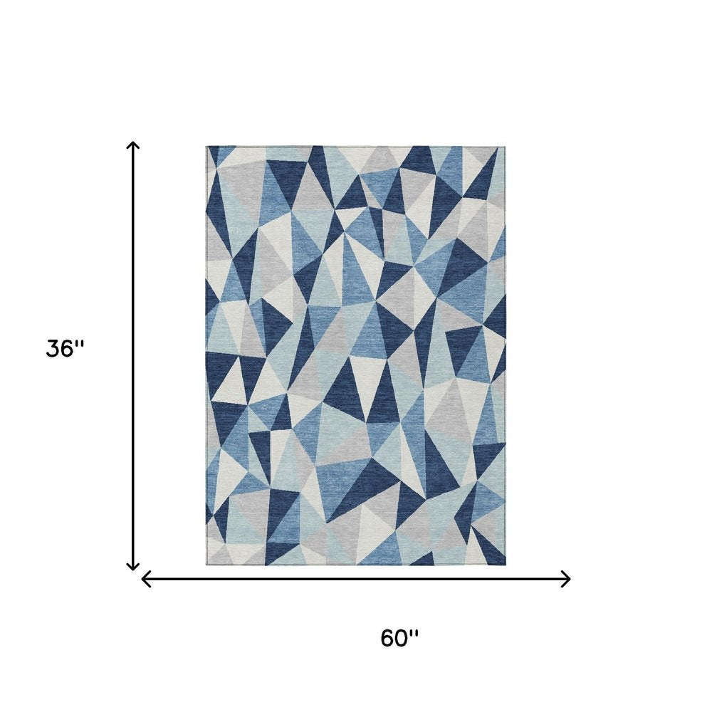 3' X 5' Navy Blue And Blue Geometric Washable Indoor Outdoor Area Rug HomeRoots