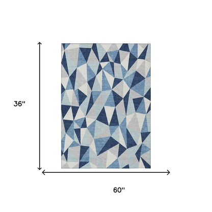 3' X 5' Navy Blue And Blue Geometric Washable Indoor Outdoor Area Rug HomeRoots