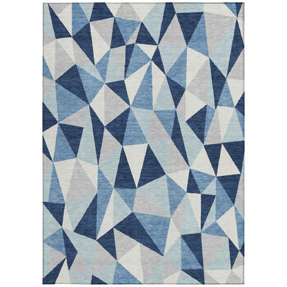 3' X 5' Navy Blue And Blue Geometric Washable Indoor Outdoor Area Rug