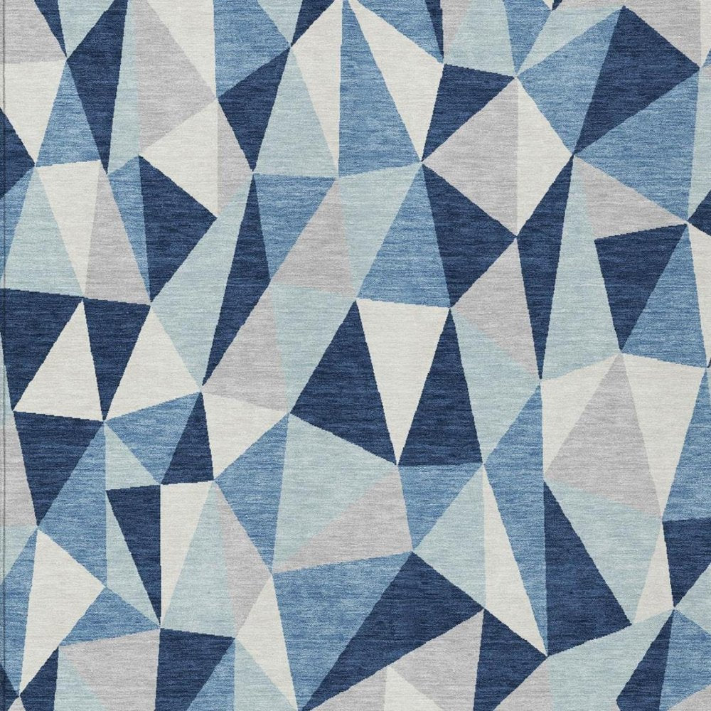 3' X 5' Navy Blue And Blue Geometric Washable Indoor Outdoor Area Rug — view 9