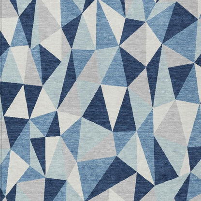3' X 5' Navy Blue And Blue Geometric Washable Indoor Outdoor Area Rug