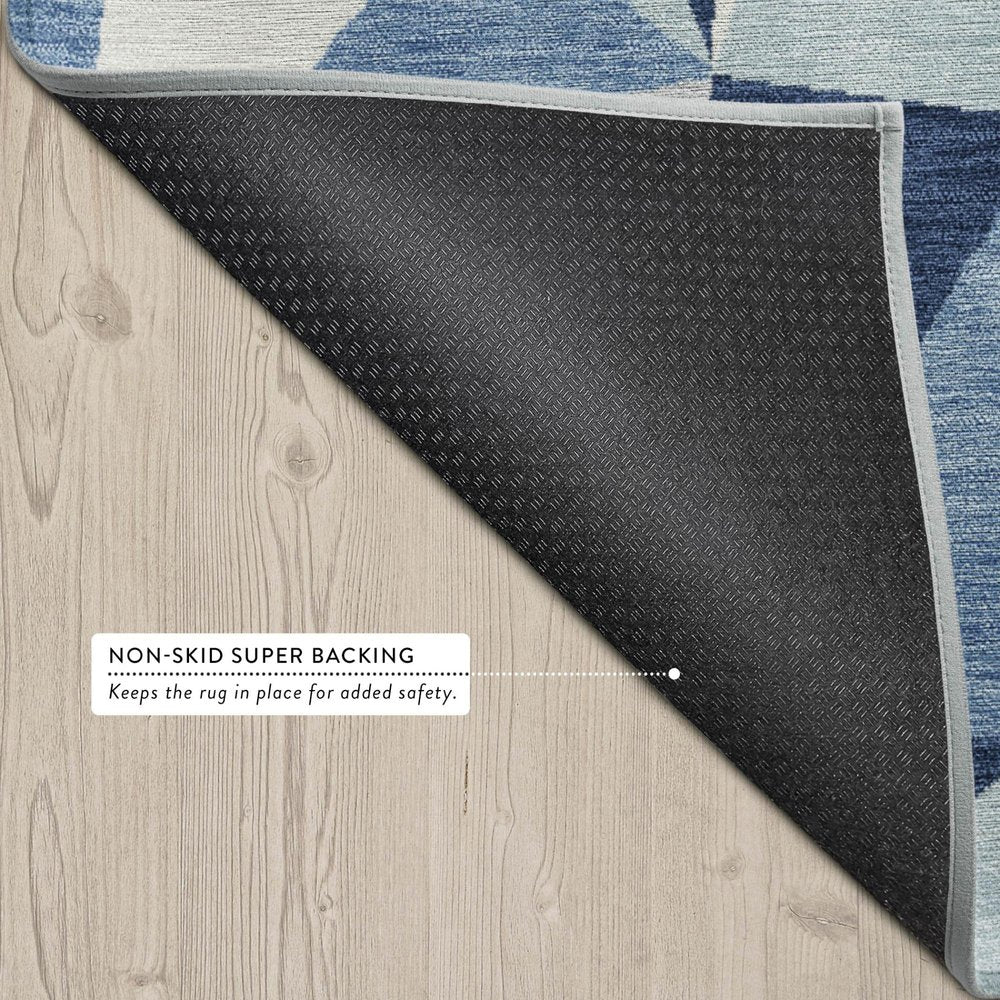 3' X 5' Navy Blue And Blue Geometric Washable Indoor Outdoor Area Rug — view 2
