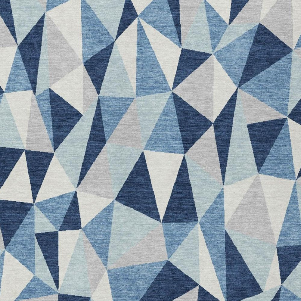 5' X 8' Navy Blue And Blue Geometric Washable Indoor Outdoor Area Rug