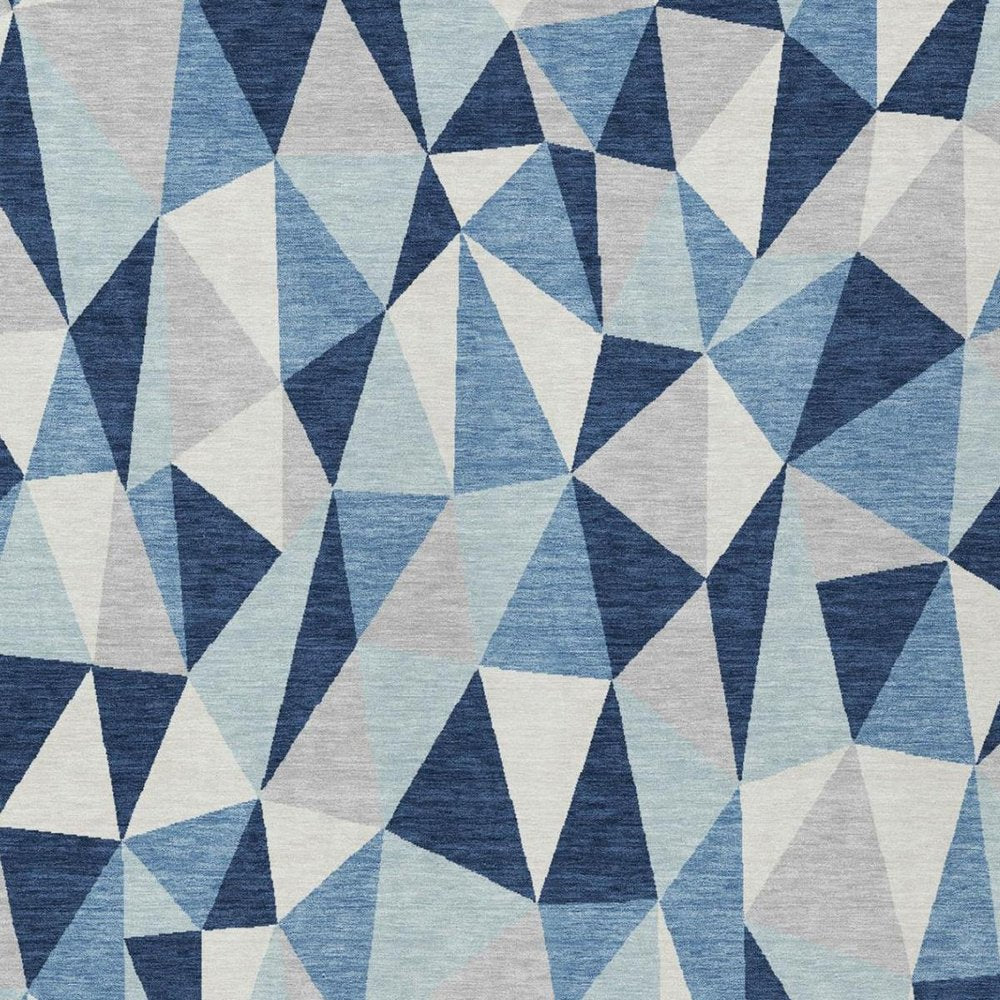 5' X 8' Navy Blue And Blue Geometric Washable Indoor Outdoor Area Rug