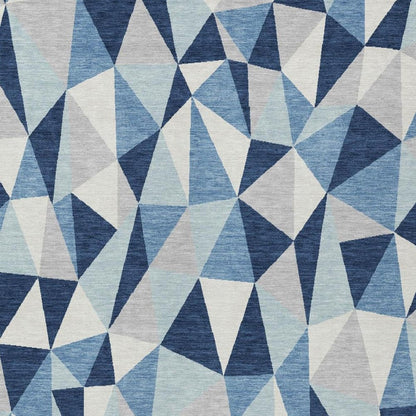 5' X 8' Navy Blue And Blue Geometric Washable Indoor Outdoor Area Rug
