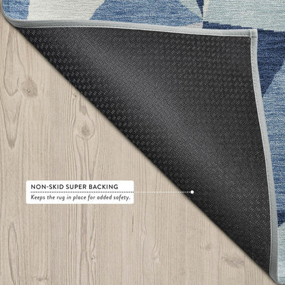 5' X 8' Navy Blue And Blue Geometric Washable Indoor Outdoor Area Rug