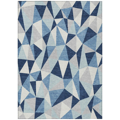8' X 10' Navy Blue And Blue Geometric Washable Indoor Outdoor Area Rug HomeRoots