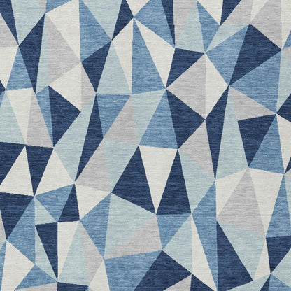 10' X 14' Navy Blue And Blue Geometric Washable Indoor Outdoor Area Rug