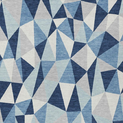 10' X 14' Navy Blue And Blue Geometric Washable Indoor Outdoor Area Rug