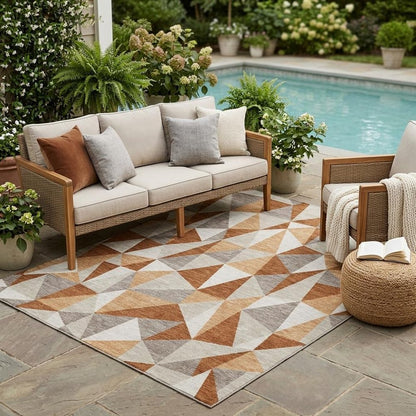 5' X 8' Orange And Brown Geometric Washable Indoor Outdoor Area Rug HomeRoots