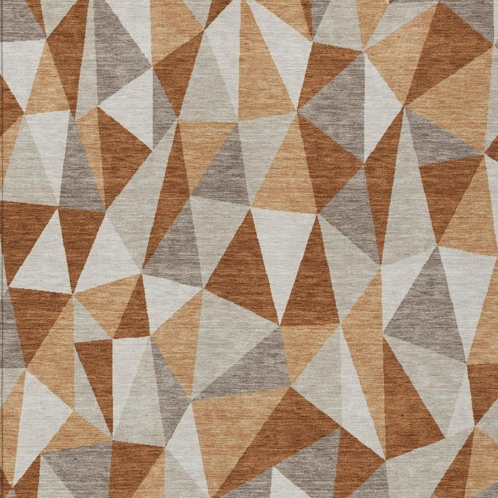 5' X 8' Orange And Brown Geometric Washable Indoor Outdoor Area Rug